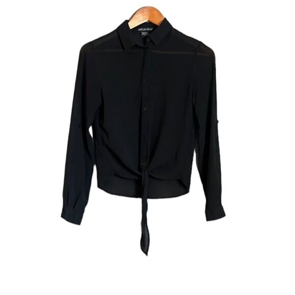 3 for $30! American dream sheer black tie blouse - Picture 1 of 8